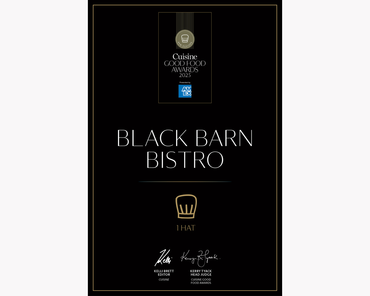 Black Barn Bistro - Cuisine Good Food Awards 1 Hat